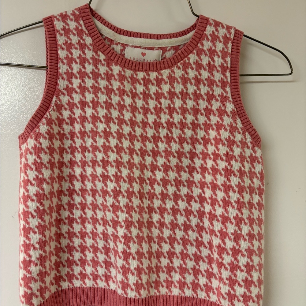 Kids Pink and White Houndstooth Sweater Vest